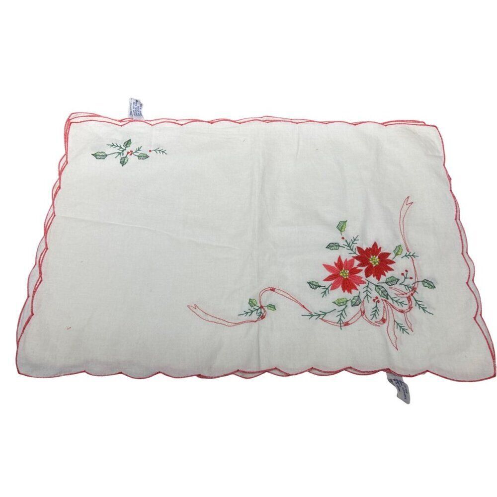 Vintage Cotton Imperial Elegance Christmas Placemat Set With Floral Embroidery &